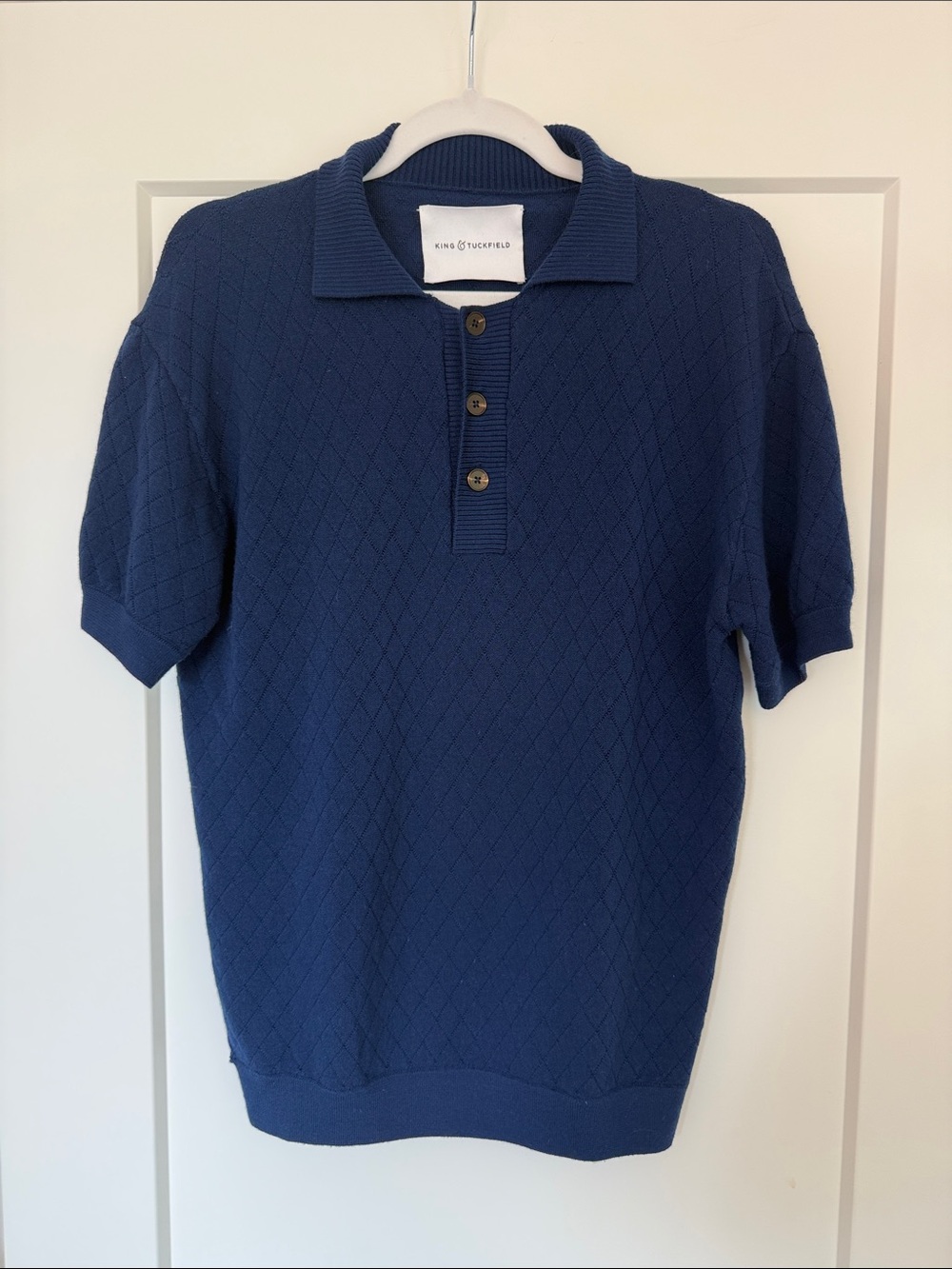Textured Navy Short-Sleeve Polo